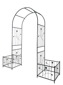 Metal Garden Arch with two plant stands 79.5'' Wide x 86.6'' High Climbing Plants Support Rose Arch Outdoor Black