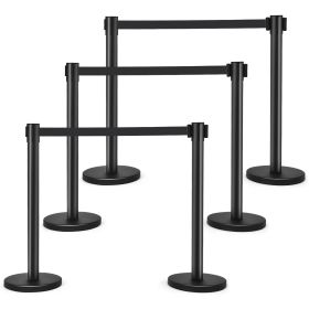 6 Pieces Retractable Black Stanchion Posts Queue Pole with 6.5ft Retractable Belt