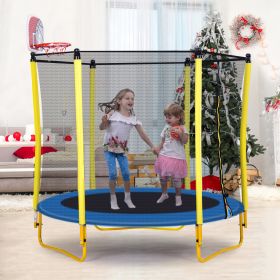 5.5FT Trampoline for Kids - 65" Outdoor & Indoor Mini Toddler Trampoline with Enclosure, Basketball Hoop and Ball Included